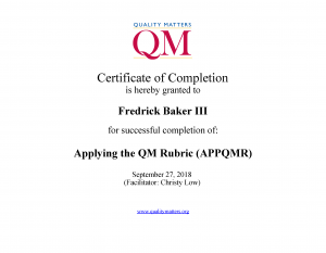 QM Applying the QM Rubric Certificate